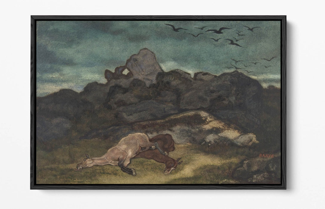 ANTOINE-LOUIS BARYE, DEAD HORSES -FLOAT EFFECT CANVAS WALL ART PRINT