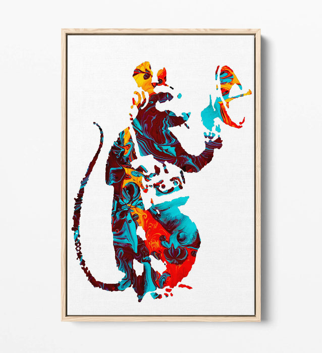 BANKSY, RADAR RAT MULTI COLOUR MARBLE ART -FLOAT EFFECT CANVAS WALL ART PRINT