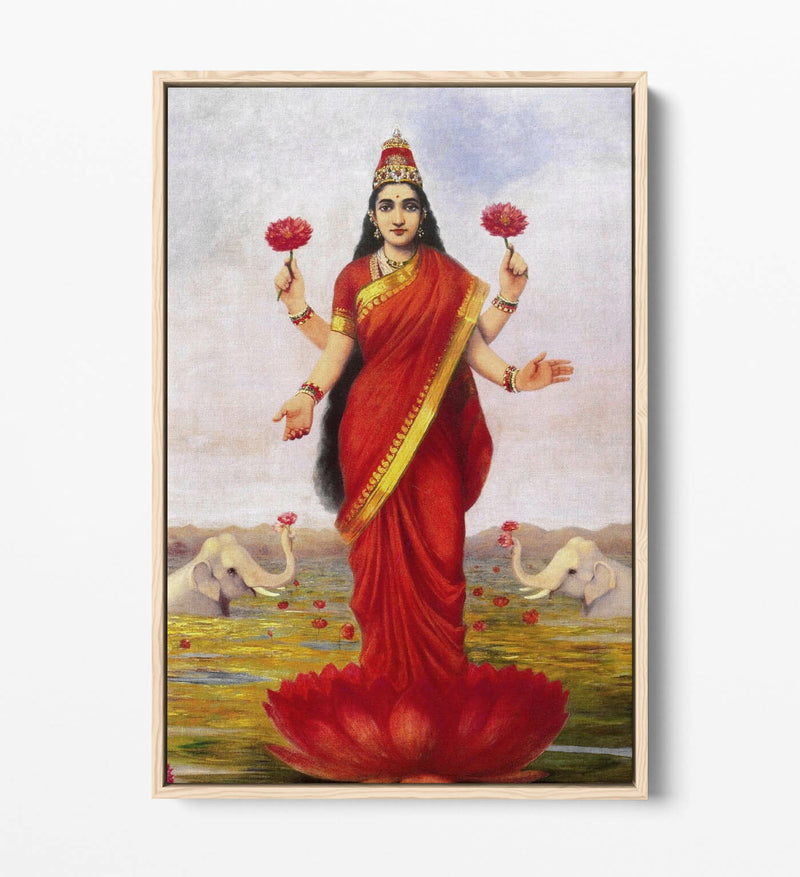 Float Effect Canvas Art - Raja Ravi Varma Goddess Lakshmi Premium Wall Decor