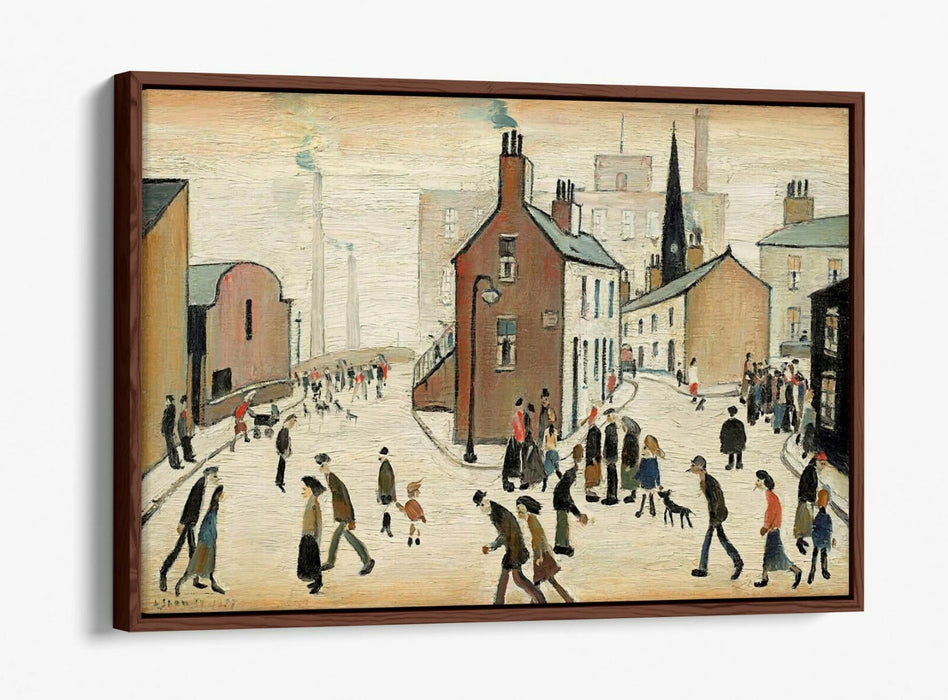 LS LOWRY STREET SCENE -FLOAT EFFECT CANVAS WALL ART PIC PRINT- BEIGE