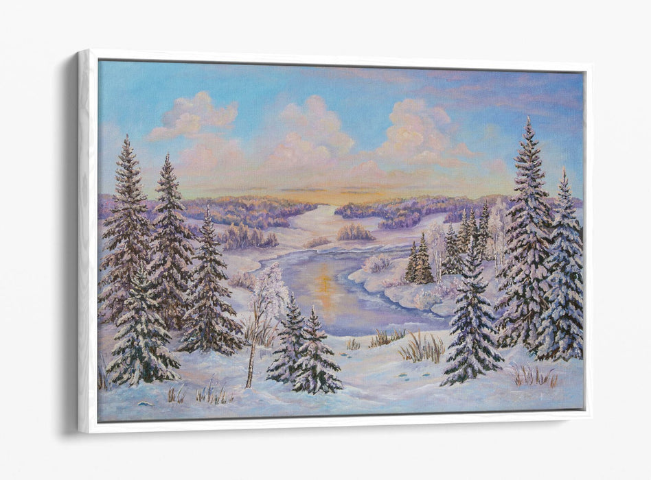 Canvas Wall Art – Winter Landscape With Trees Illustration | Float Effect Frame