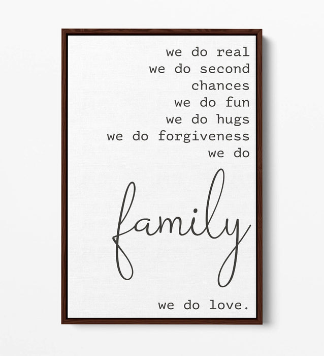"WE DO FAMILY" LOVE HOME QUOTE SLOGAN -FLOAT EFFECT CANVAS WALL ART PRINT