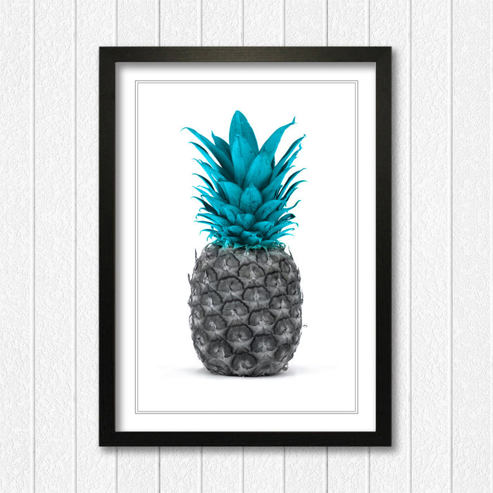 PINEAPPLE TEAL BLUE GREY ART FRAMED POSTER PICTURE PRINT GOOD FORTUNE