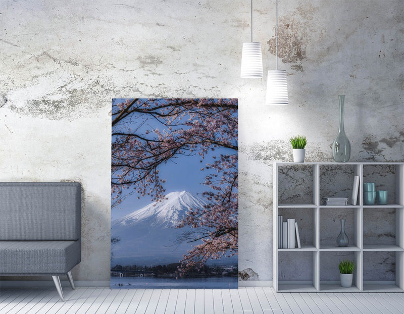 Mount Fuji Canvas Art - Handmade Cherry Blossom Wall Art with Vibrant Colors