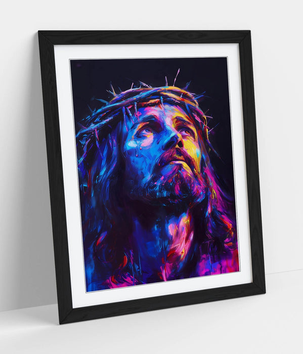 Jesus Christ Wall Art - Purple Portrait Framed Poster Print | Contemporary Religious Decor