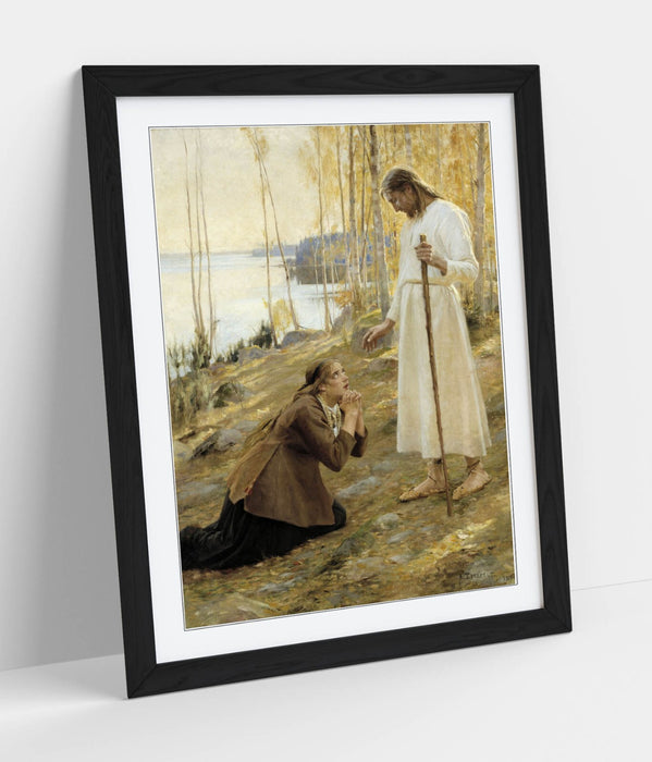 Framed Art Poster - Albert Edelfelt Print of Christ and Mary Magdalene, UK Made