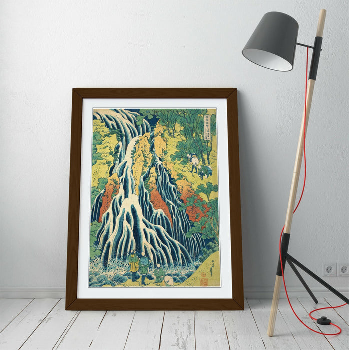 KIRIFURI WATERFALL HOKUSAI -ART FRAMED POSTER PICTURE PRINT ARTWORK- BLUE YELLOW