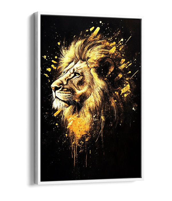 Lion Head Canvas Art – Abstract Gold Splash Painting | Float Effect Canvas Print