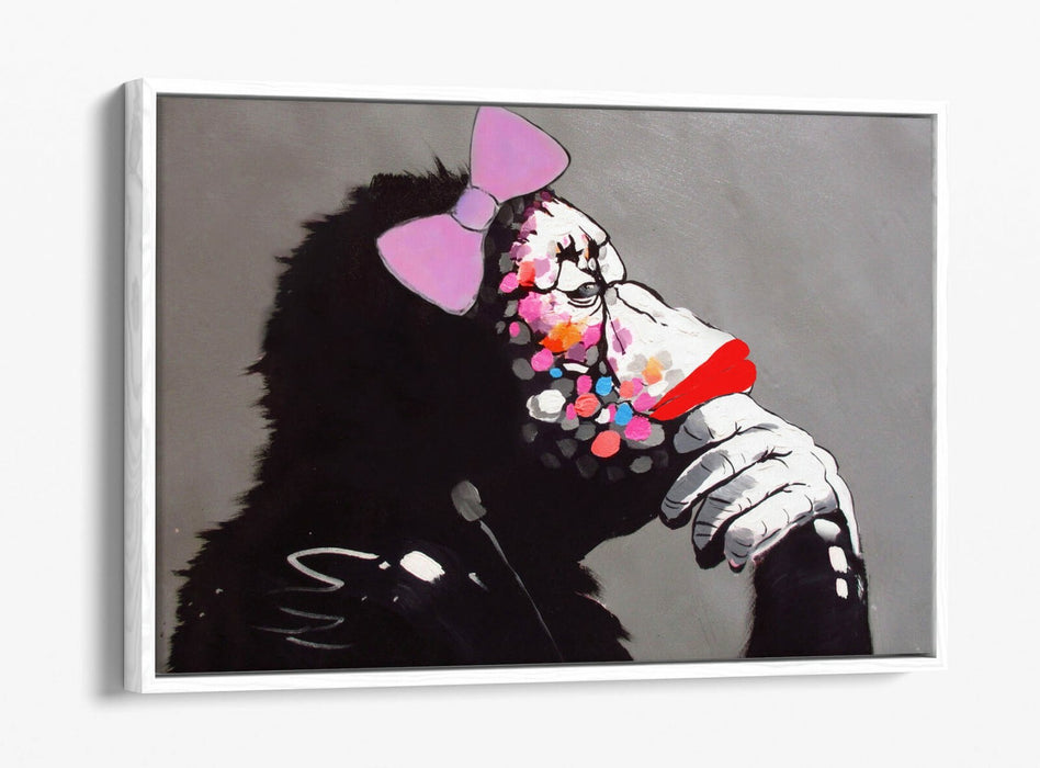BANKSY DJ MONKEY FEMALE -FLOAT EFFECT CANVAS WALL ART PIC PRINT- BLACK PINK