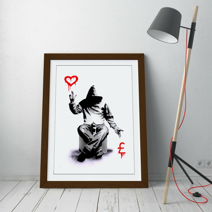 BANKSY, LOVE OR MONEY -FRAMED WALL ART PICTURE PRINT- GRAFFITI STREET ART