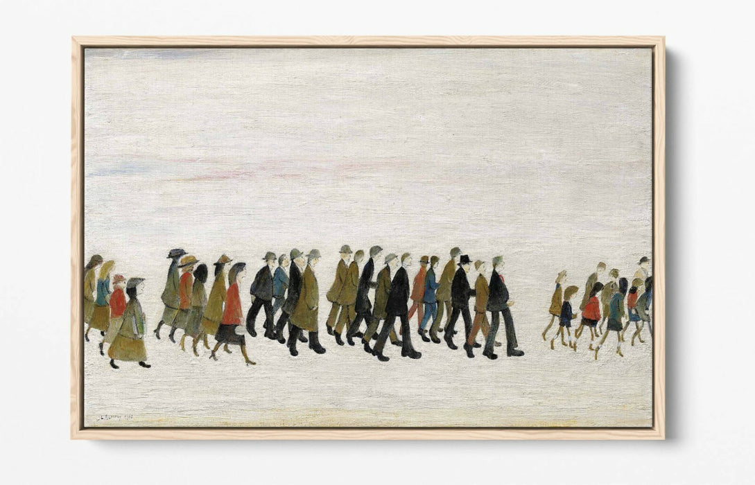 LS LOWRY A PROCESSION -FLOAT EFFECT CANVAS WALL ART PIC PRINT- GREY BROWN
