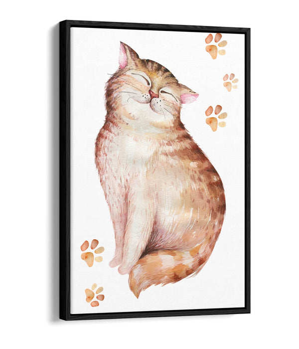 Tabby Cat Canvas Art - Ginger Watercolour Print On Float Effect Canvas Wall Decor