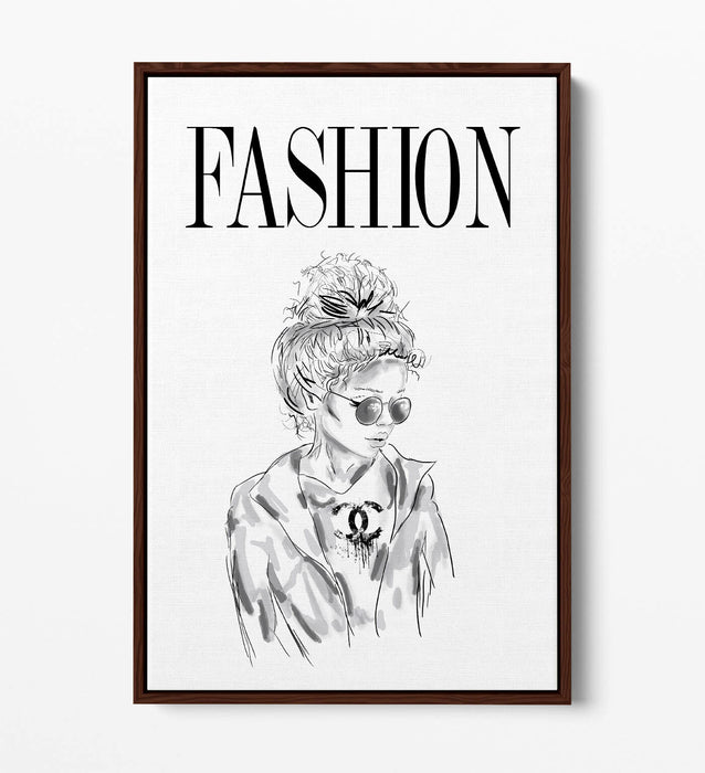 Canvas Wall Art - Fashion Girl Coco | Float Effect Black & White Print
