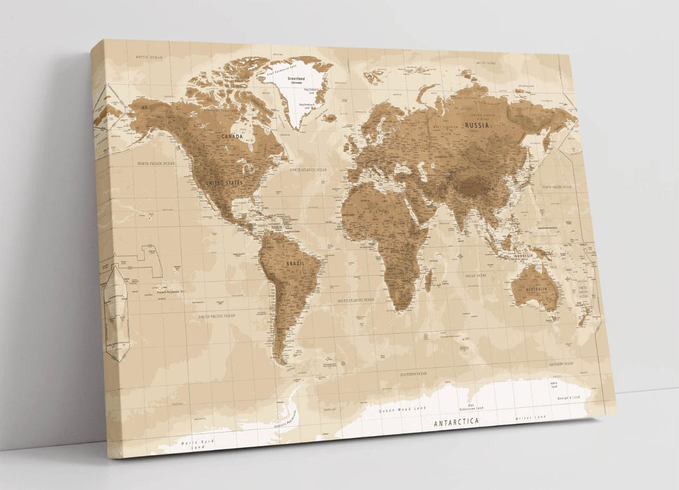 Vintage World Map CANVAS WALL ART  ARTWORK 30MM DEEP FRAMED PRINT