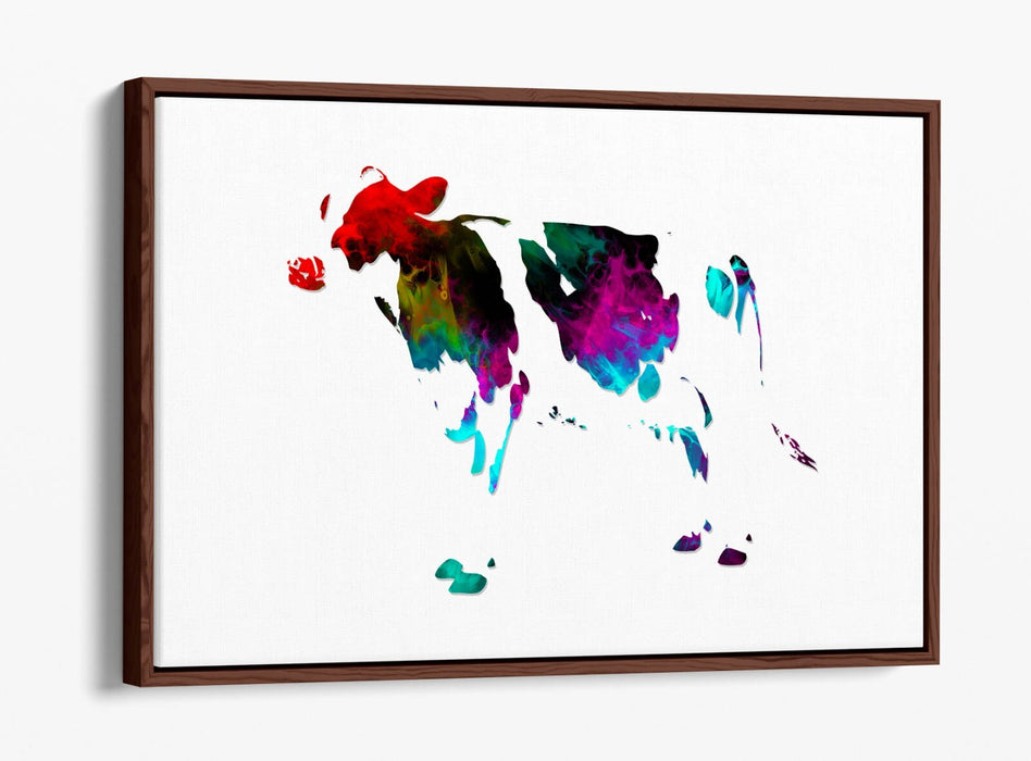 MULTI COLOUR POP ART COW WHITE BACKGROUND -FLOAT EFFECT CANVAS WALL ART PRINT
