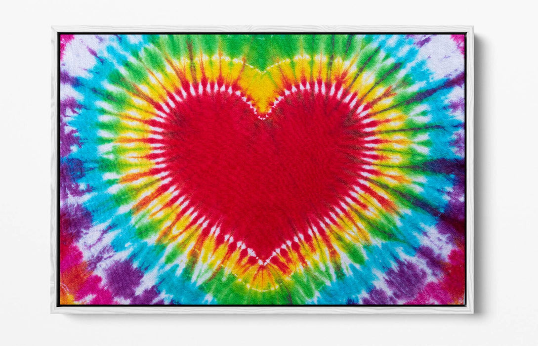 Tie Dye Canvas Art - Multi Colour Heart Bedroom Decor | Float Effect Wall Print