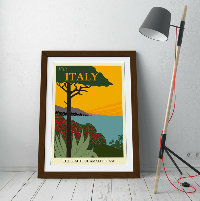 VINTAGE RETRO ITALY TRAVEL POSTER -FRAMED WALL ART PICTURE PRINT- BLUE, GREEN