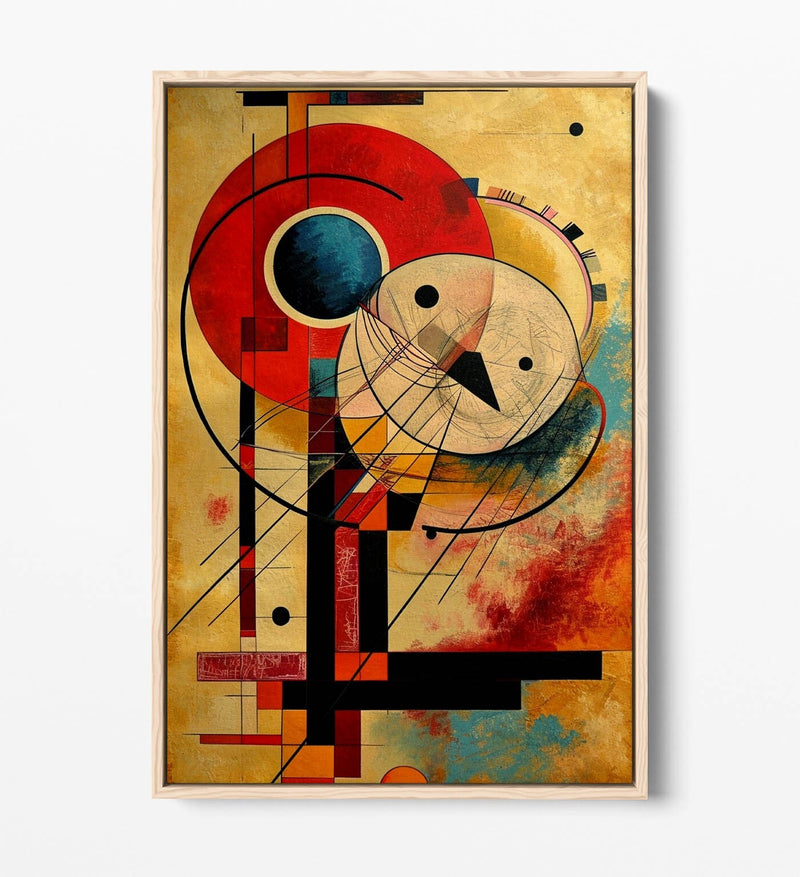 Canvas Art Print Abstract Wall Art - Kandinsky Style Red Beige Artwork With Float Effect Frame