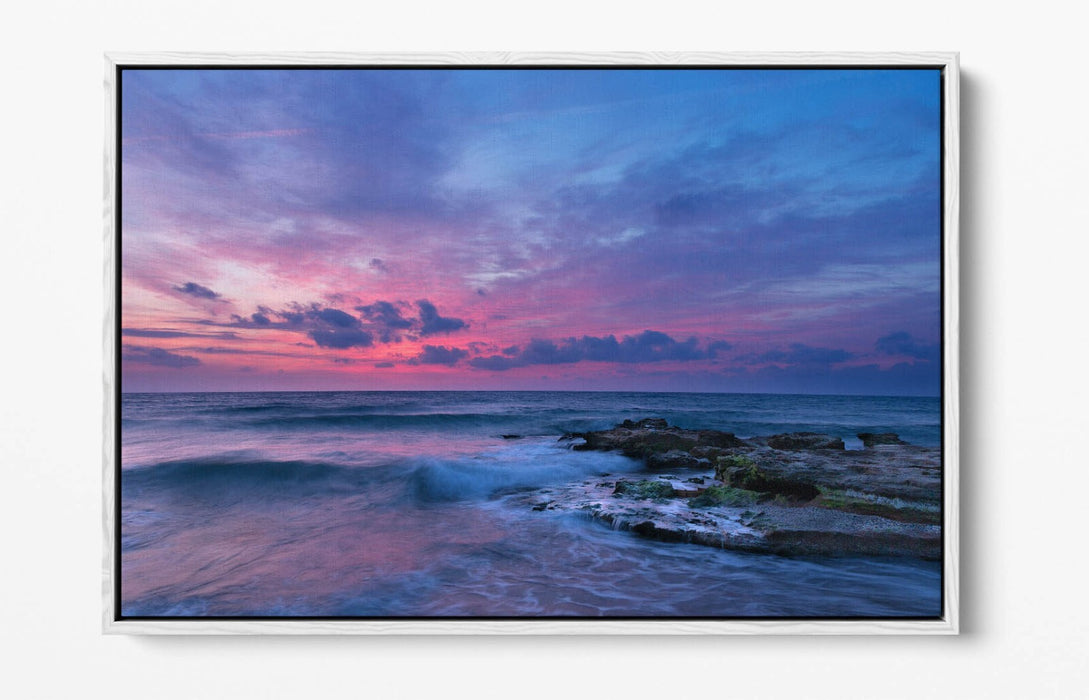 Canvas Wall Art - Ocean View Seashore Pink Sunset Float Effect Print