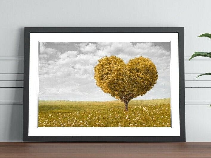 Heart Shaped Tree Art – Framed Wall Art With Yellow Leaf Poster, Ready To Hang