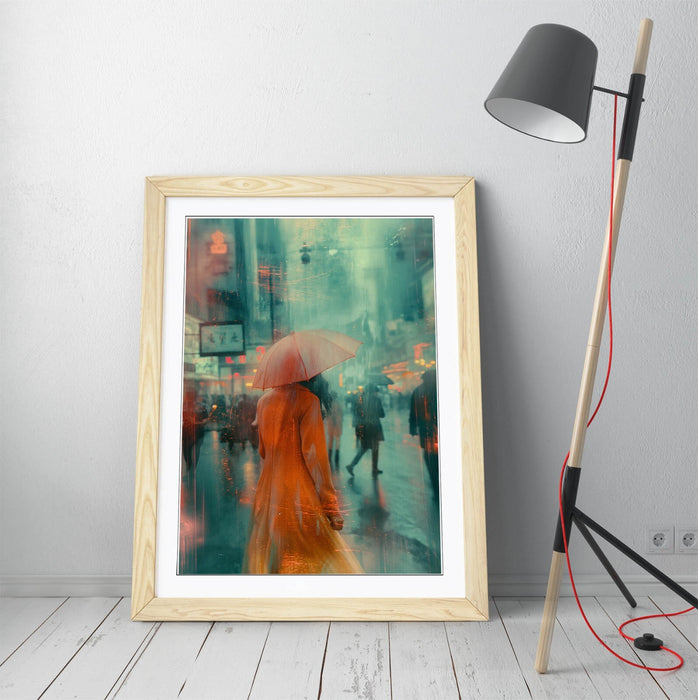 Framed Wall Art - Woman With Umbrella City Street Poster Print | Handmade UK