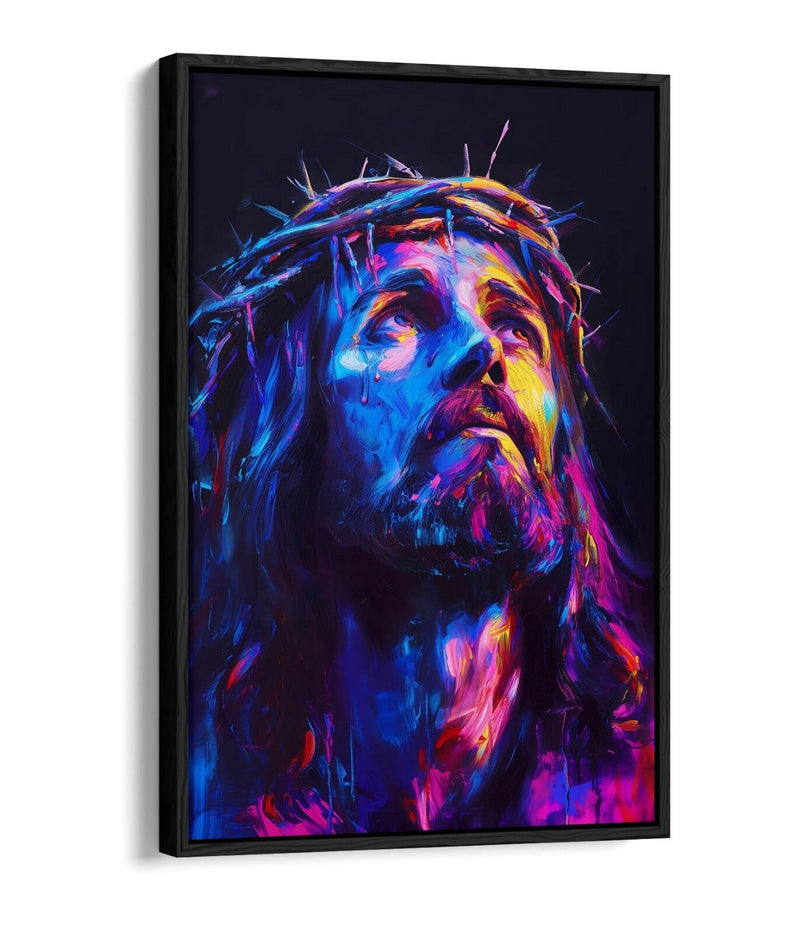 Jesus Christ Canvas Art - Purple Portrait on Contemporary Float Effect Frame