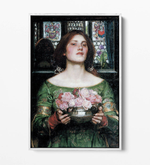 WATERHOUSE GATHER YE ROSEBUDS -FLOAT EFFECT CANVAS WALL ART PIC PRINT- PINK