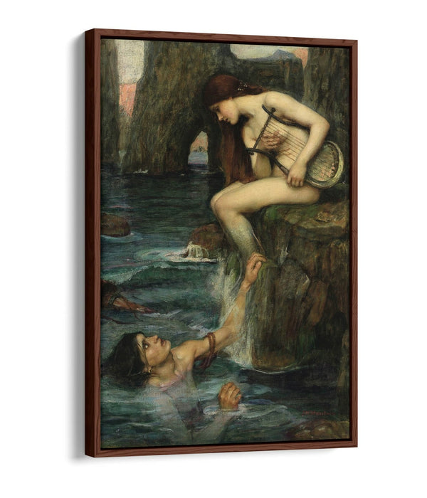 WATERHOUSE THE SIREN 1900 -FLOAT EFFECT CANVAS WALL ART PIC PRINT- GREEN BEIGE