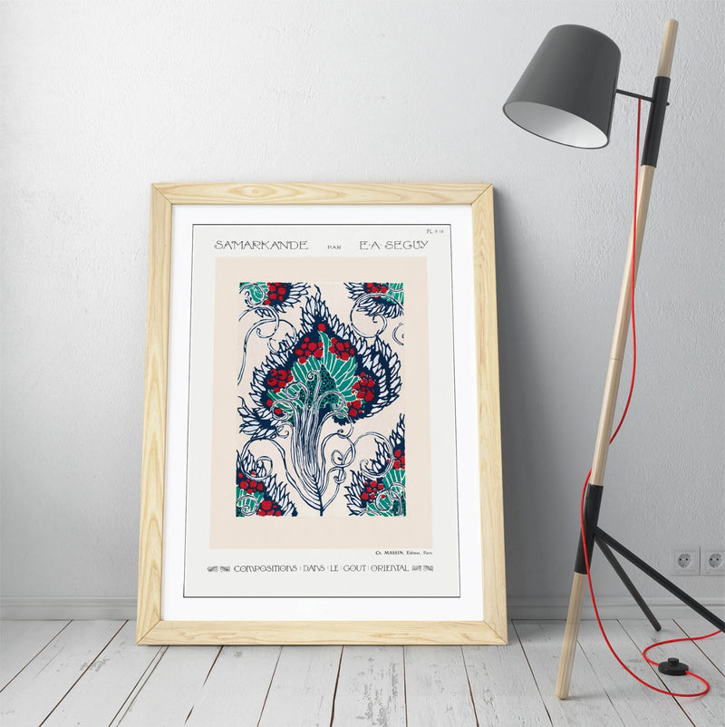 Framed Wall Art – Botanical Pochoir Print With Woodgrain Frame | Handmade UK Decor
