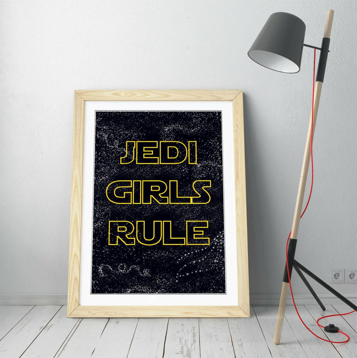 "JEDI GIRLS RULE" STAR WARS STYLE QUOTE KIDS ROOM -FRAMED WALL ART PICTURE PRINT
