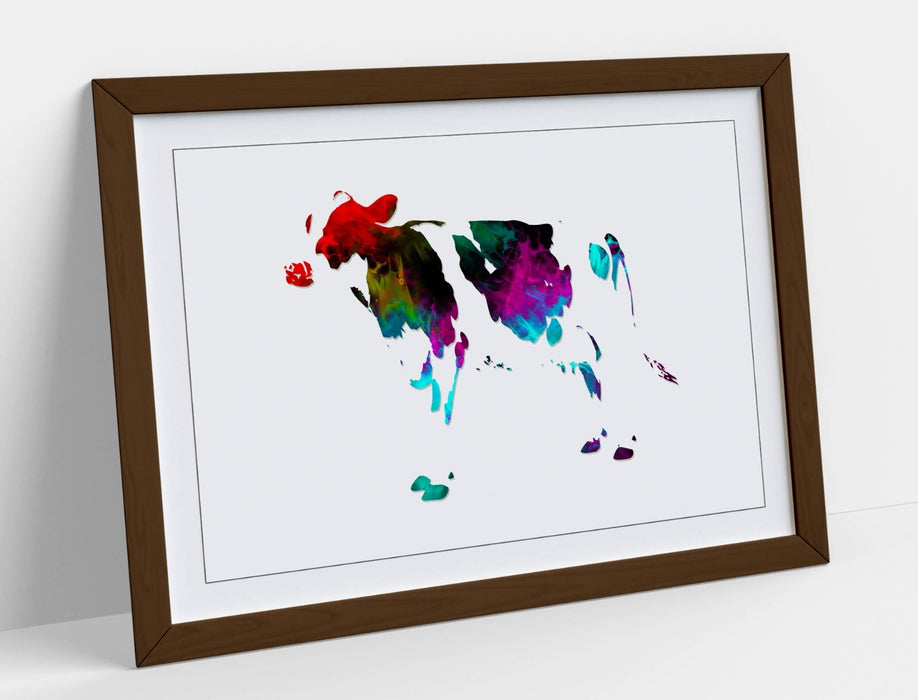 MULTI COLOUR POP ART COW WHITE BACKGROUND -FRAMED ART POSTER PICTURE PRINT