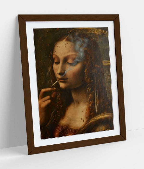 Renaissance Woman Wall Art - Handmade Framed Poster Print With Wood Grain Frame