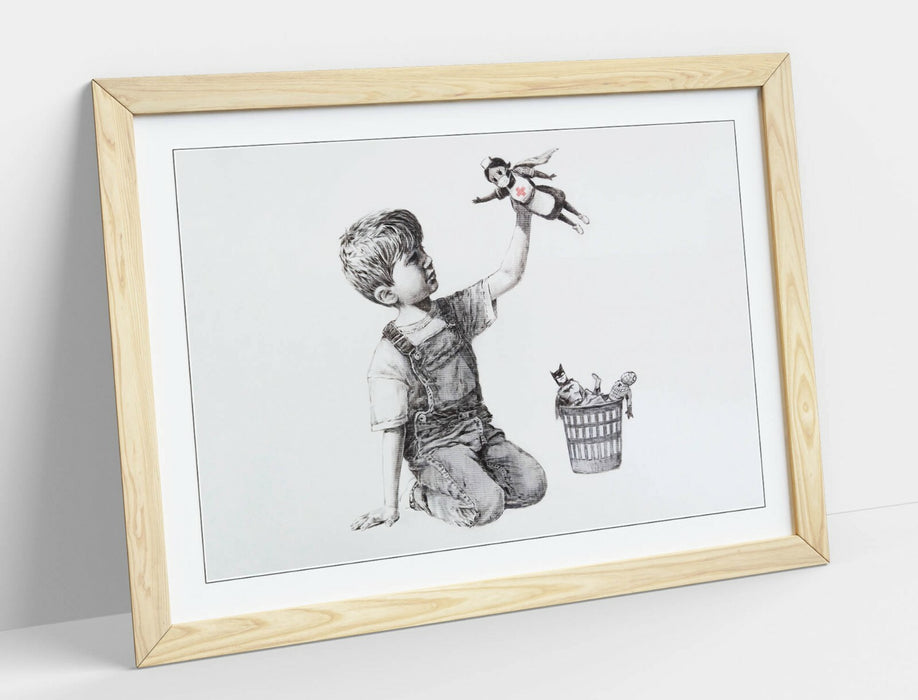 BANKSY SUPER NURSE GAME CHANGER -ART FRAMED POSTER PICTURE PRINT ARTWORK- GREY