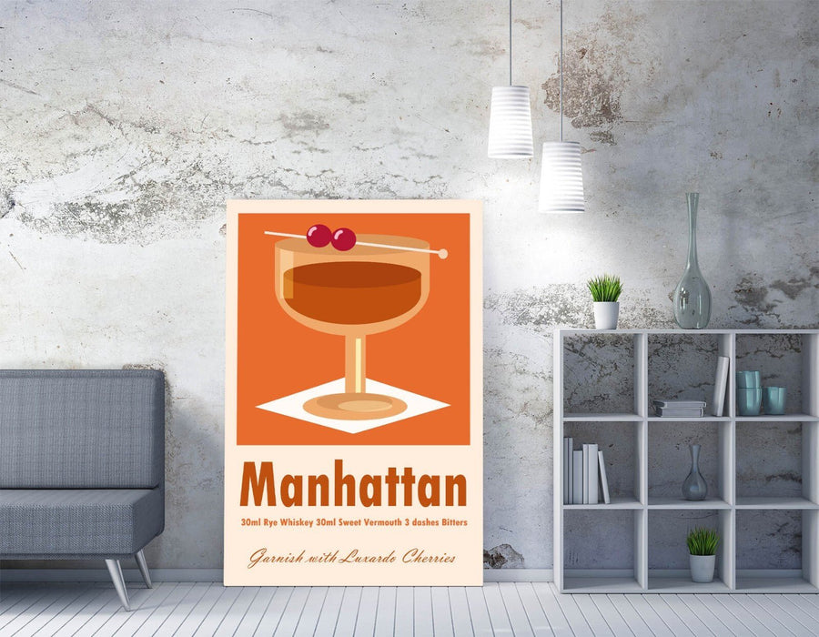 Manhattan Cocktail Poster - Handmade Canvas Wall Art | Premium Varnish Finish