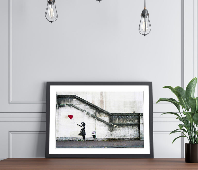 Banksy Balloon Girl Poster - Framed Art Print With Matte Finish & Woodgrain Frame