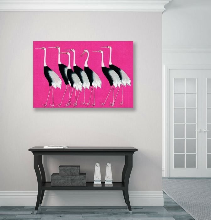 PINK CANVAS WALL ART PRINT PICTURE ARTWORK ORIENTAL CRANES  HAPPINESS JAPANESE