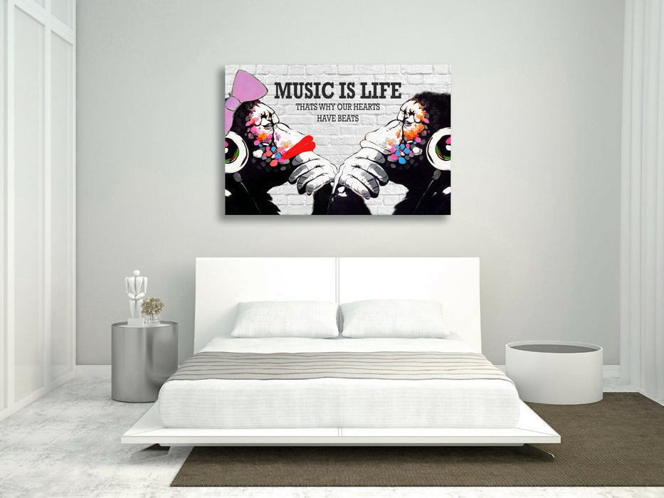 MONKEY DJ BANKSY MUSIC IS LIFE CANVAS STREET WALL ART PRINT ARTWORK GORILLA