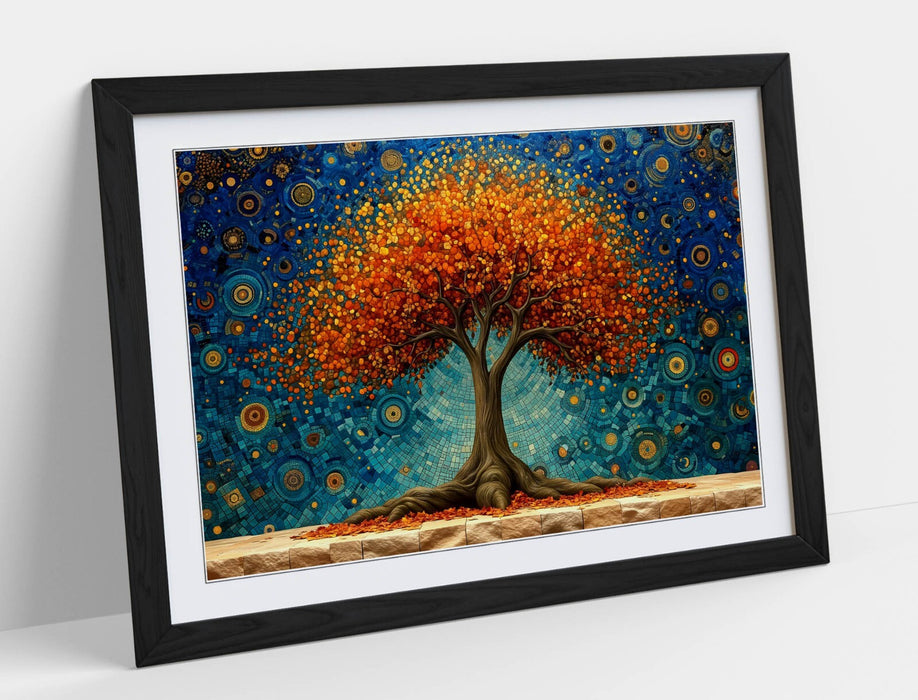 Framed Wall Art - Orange Tree Of Life Print With Wood Grain Frame | Handmade Home Decor
