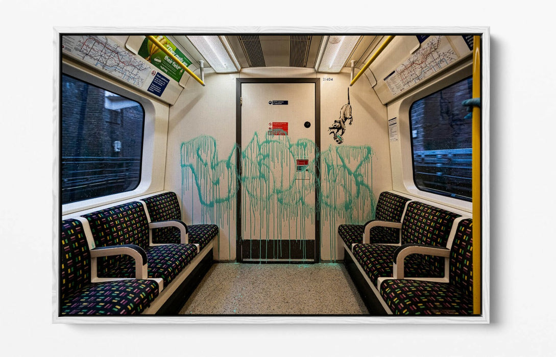 BANKSY UNDERGROUND RATS -FLOAT EFFECT CANVAS WALL ART PIC PRINT- BLUE GREEN