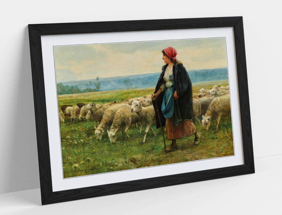 Framed Wall Art - Julien Dupre A Shepherdess Painting | Rustic Wood Frame, Ready To Hang