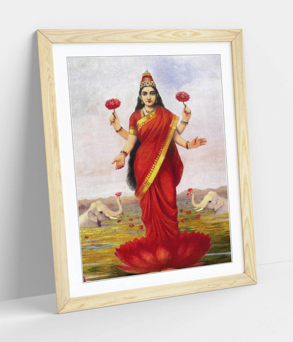 Framed Wall Art - Raja Ravi Varma Print Featuring Goddess Lakshmi, Ready To Hang