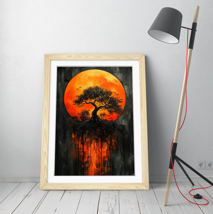 Framed Wall Art – Orange Sun Silhouette Tree Poster Print | Handmade UK Decor