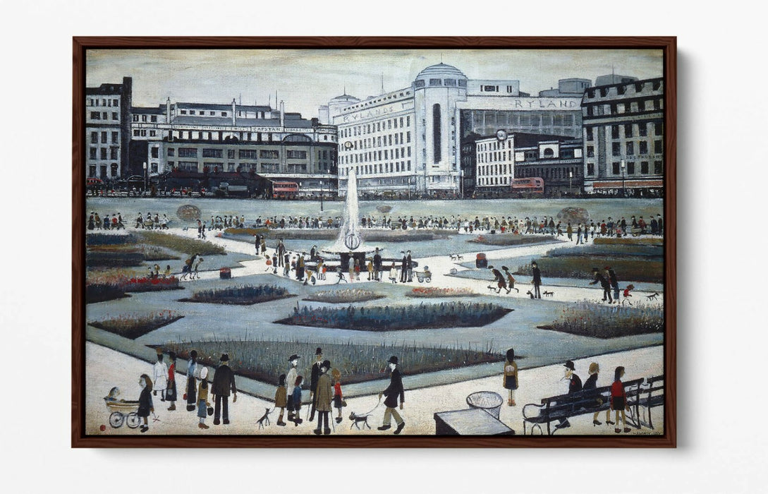 LS LOWRY PICCADILLY GARDENS -FLOAT EFFECT CANVAS WALL ART PIC PRINT- GREY WHITE