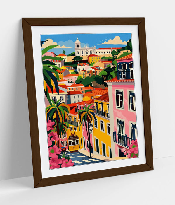 Framed Wall Art – Multi Colour Houses Town Home Poster Print, Bedroom Decor