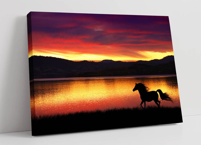 Running Horse Canvas – Sunset Landscape Wall Art | Handmade Vibrant Print