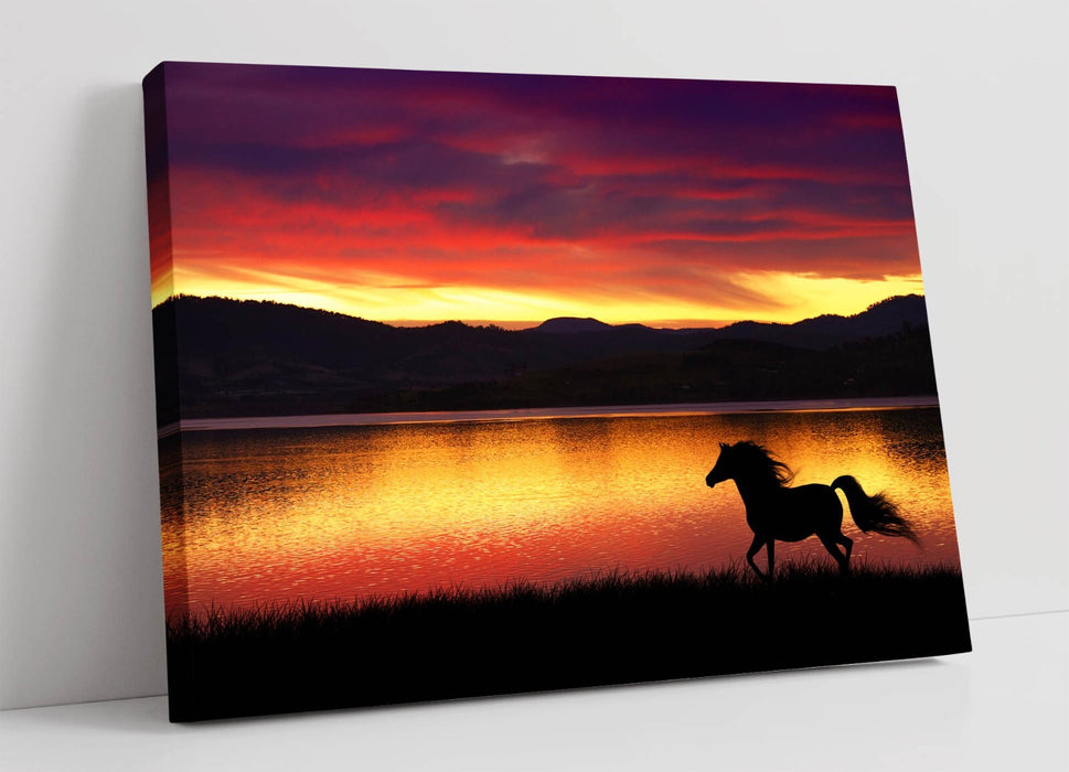 Running Horse Canvas – Sunset Landscape Wall Art | Handmade Vibrant Print