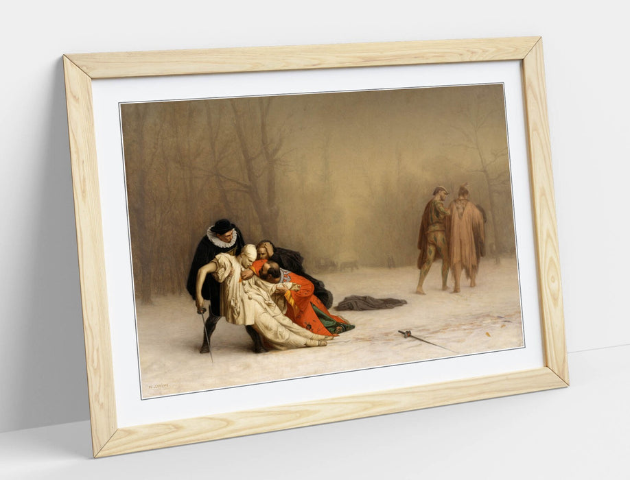Framed Wall Art Poster – Jean-Leon Gerome Duel After Masquerade Print with Woodgrain Frame