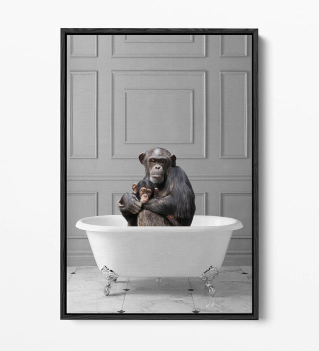 MONKEY CHIMP IN BATHTUB -QUIRKY BATHROOM FLOAT EFFECT CANVAS WALL ART PRINT