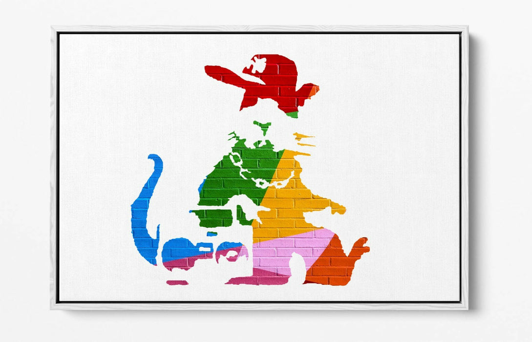 BANKSY, GANGSTA RAT RAINBOW WALL EFFECT ART -FLOAT EFFECT CANVAS WALL ART PRINT