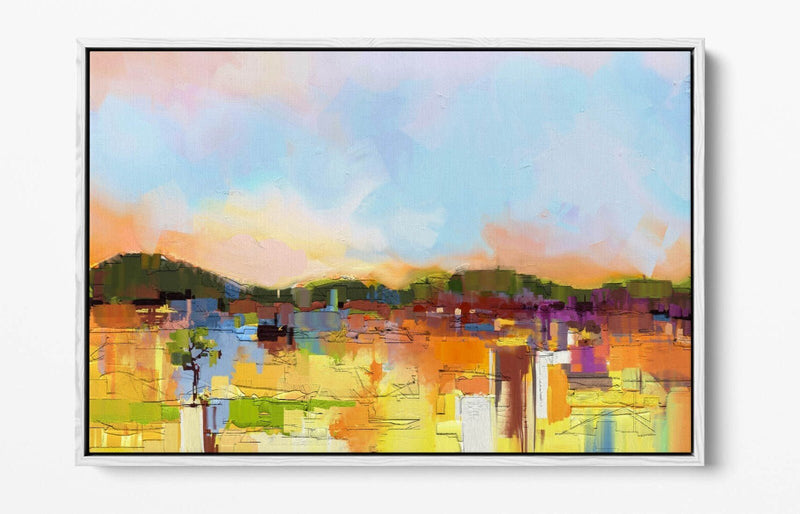 Canvas Wall Art - Abstract Colourful Landscape Print With Float Effect Frame